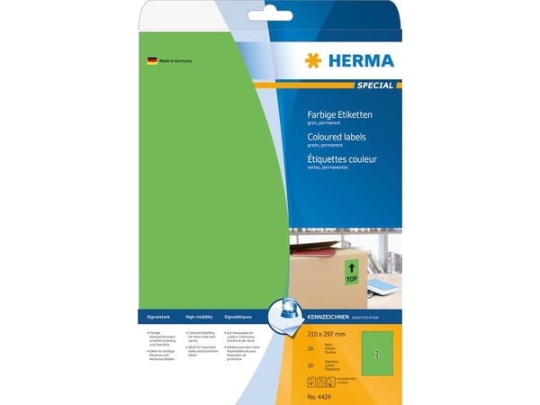 HERMA Special - Papir - matt - permanent selv-adhesiv - grønn - A4 (210 x 297 mm) 20 etikett(er) (20 ark x 1) merkelapper
