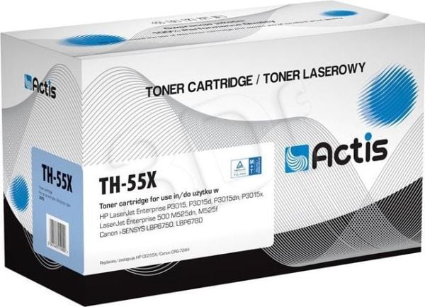 Actis värikasetti TH-55X (korvaava HP 55X CE255X, Canon CRG-724H; Standard; 12500 sivua; musta), 12500 sivua, musta, 1 kpl
