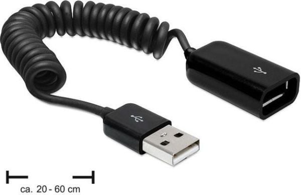 Delock - USB-forlengelseskabel - USB (hann) til USB (hunn) - 60 cm - rullet sammen - svart