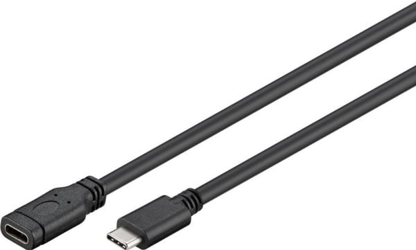 MicroConnect - USB-forlengelseskabel - 24 pin USB-C (hann) til 24 pin USB-C (hunn) - USB 3.1 - 3 A - 1 m - svart, sølv
