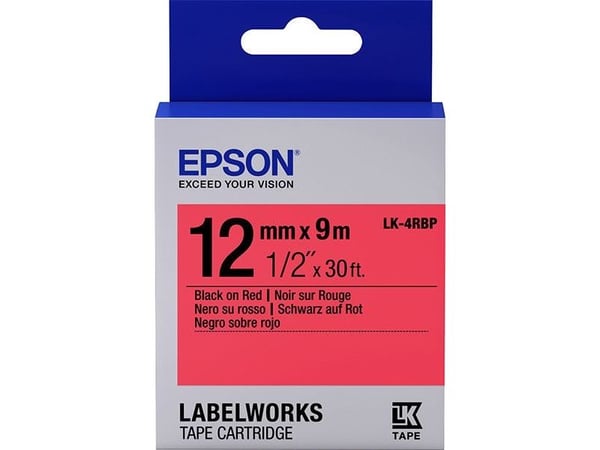 Epson LabelWorks LK-4RBP - Svart på rødt - Rull (1,2 cm x 9 m) 1 kassett(er) merketape - for LabelWorks LW-1000, 300, 400, 600, 700, 900, K400, Z50...