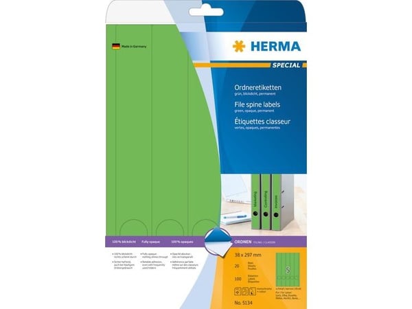 HERMA 5134, Grønn, Selvklebende skriveretikett, A4, Papir, Laser/Blekkskriver, Permanent