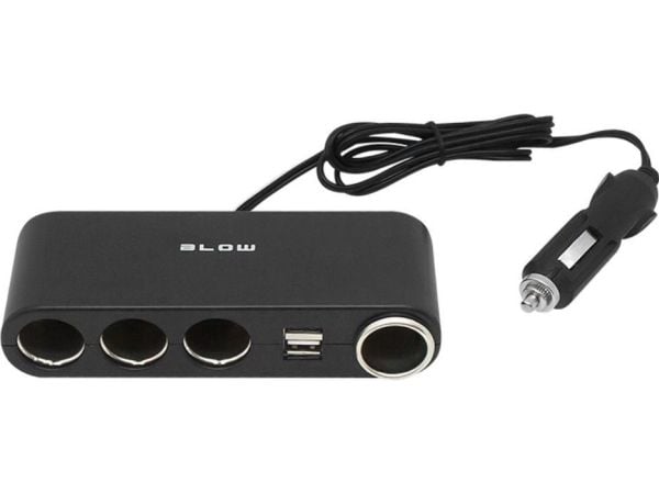 Blow sigarettennerfordeler til bil, 4x + 2x USB (96-875#)