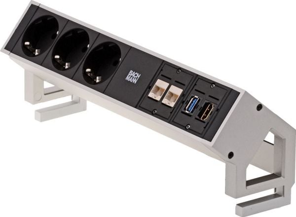 Bachmann 3x Schuko 2x CAT6 1x HDMI, 1x USB3.0, 1,5 m, Tyyppi F, Alumiini, Muovi, Musta, Ruostumaton teräs, Alumiini, Muovi, 3 AC-pistorasia(a)