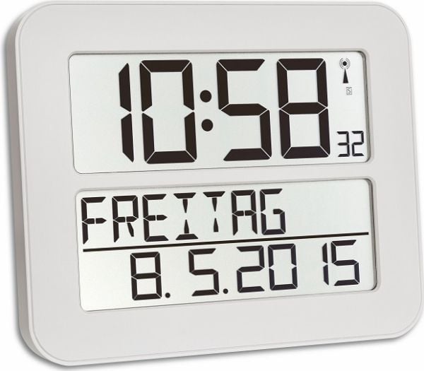 TFA Time Line Max - Klokke - rektangulær - elektronisk - skrivebord, veggmonterbar - 25.8 x 21.2 cm - hvit
