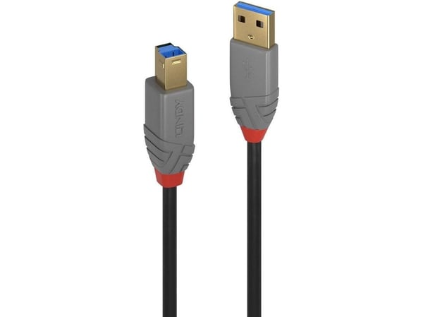 Lindy 36743, 3 m, USB A, USB B, USB 3.2 Gen 1 (3.1 Gen 1), 5 Gbit/s, Svart, Grå