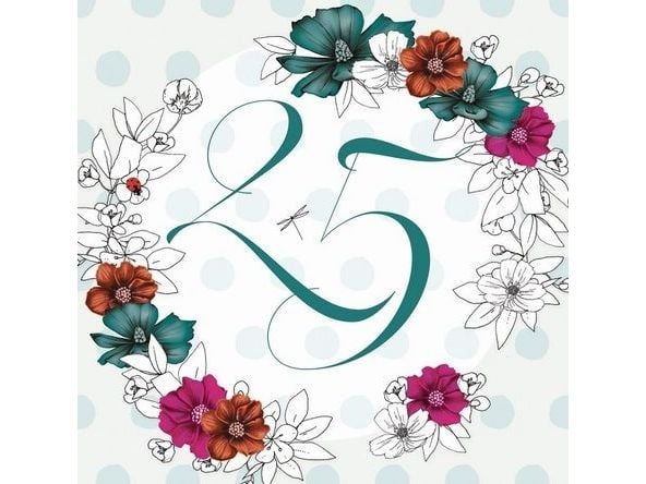 Clear Creation Karnet Swarovski kvadrat födelsedag 25 blommor