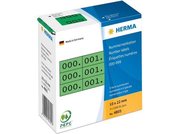 HERMA - Svart, grønn - 10 x 22 mm 3000 etikett(er) (1000 ark x 3) selvklebende nummeretiketter