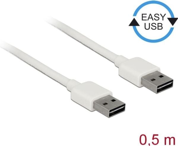 DeLOCK 85192, 0,5 m, USB A, USB A, USB 2.0, Uros/uros, Valkoinen