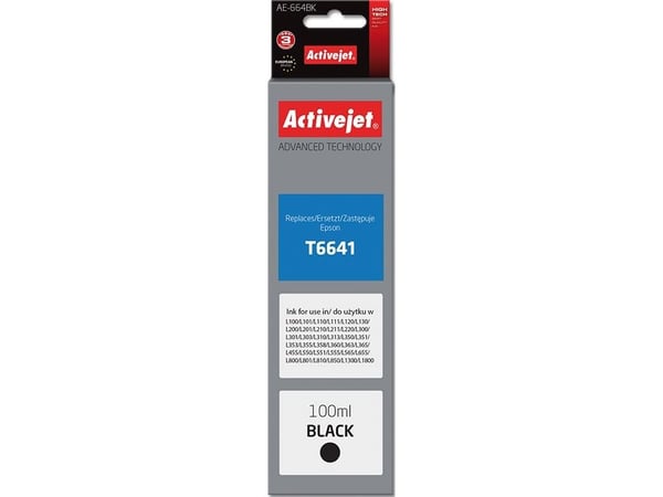 Activejet AE-664Bk, Høyt (XL) utbytte, Fargestoffbasert blekk, 100 ml, 1 stykker, Enkeltpakke