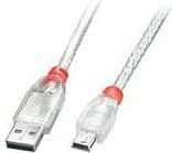 Lindy 41783, 2 m, USB A, Mini-USB B, USB 2.0, 0,48 Gbit/s, Gjennomsiktig
