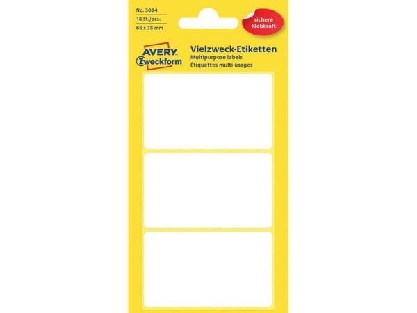 Avery Multi-Purpose Labels - Hvit - 38 x 66 mm 18 etikett(er) (6 ark x 3 flerbruks merkelapper