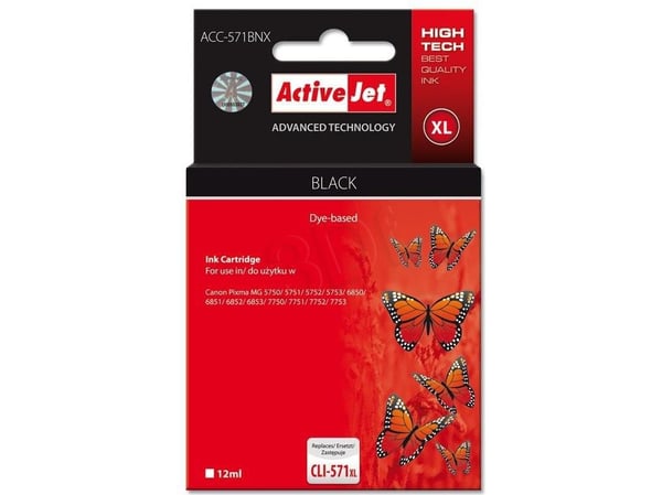 Activejet ACC-571BNX, Høyt (XL) utbytte, Pigmentbasert blekk, 12 ml, 5565 sider, 1 stykker, Enkeltpakke