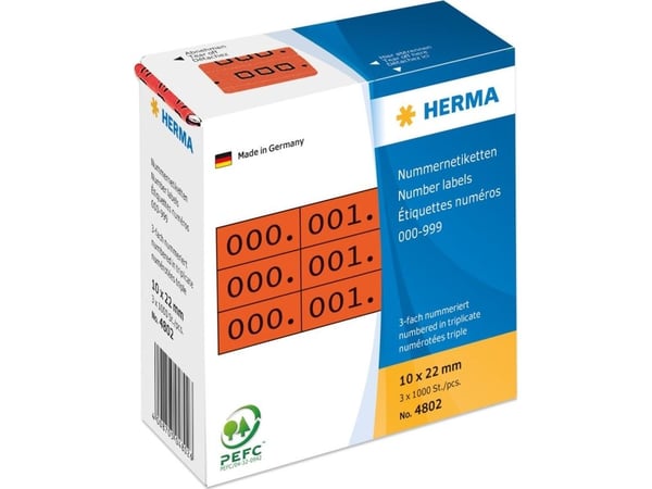 HERMA - Svart, rød - 10 x 22 mm 3000 etikett(er) (1000 ark x 3) selvklebende nummeretiketter