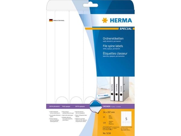 HERMA 5158, Valkoinen, Pyöristetty suorakulmio, Kiinteä, A4, Paperi, Matta