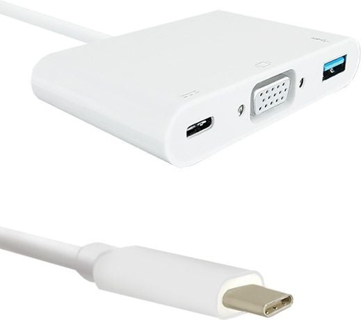 Qoltec - VGA-adapter - USB-C (hann) til HD-15 (VGA), USB-type A, USB-C (hunn) - 19 cm