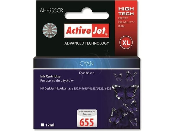 Activejet AH-655CR, Høyt (XL) utbytte, Cyan, Fargestoffbasert blekk, 12 ml, 1 stykker, Enkeltpakke