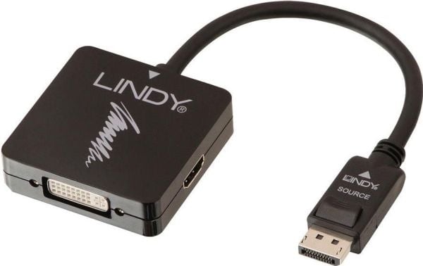 Lindy 41028, DisplayPort, DVI-D + VGA (D-Sub) + HDMI, Hankjønn, Hunkjønn, 3840 x 2160 piksler, Svart
