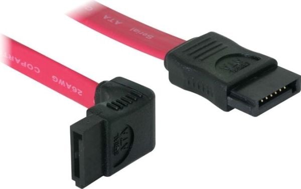 Delock - SATA-kabel - Serial ATA 150/300 - SATA (hunn) til SATA (hunn) - 30 cm - oppvinklet kontakt, rett kontakt - rød
