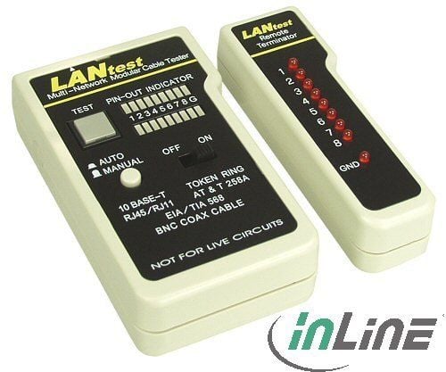 Inline nettverkskabeltester BNC/RJ11/RJ45 (79998)