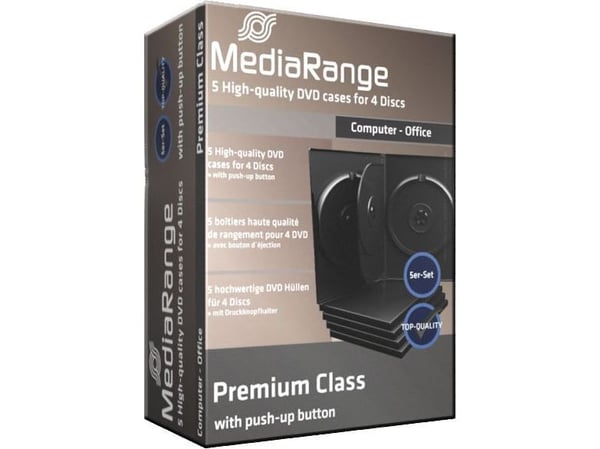 MediaRange Retail pack 4er-DVD-Box - DVD oppbevaringseske - kapasitet: 4 CD/DVD (en pakke 5)