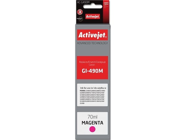 Activejet AC-G490M, Korkea (XL) värintuotto, Magenta, Väripohjainen muste, 70 ml, 1 kpl, Kertapakkaus
