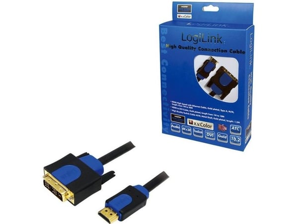 LogiLink CHB3103, 3 m, HDMI, DVI-D, Guld, Sort, Blå, Hanstik/Hanstik