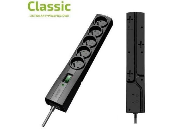 EVER CLASSIC - Overspenningsavleder - AC 250 V - 2500 watt - utgangskontakter: 5 - 3 m kabel - svart