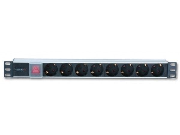 Techly I-CASE STRIP-81UD, Grunnleggende, 1U, Enkelfaset, Horisontal, Aluminium, Sort, Rød