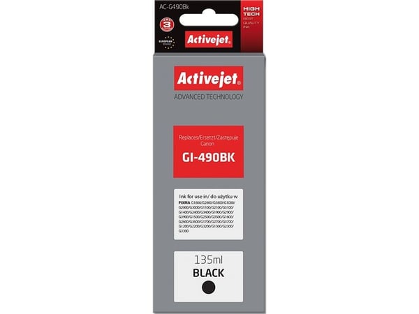 Activejet AC-G490Bk, Høyt (XL) utbytte, Sort, Pigmentbasert blekk, 135 ml, 1 stykker, Enkeltpakke