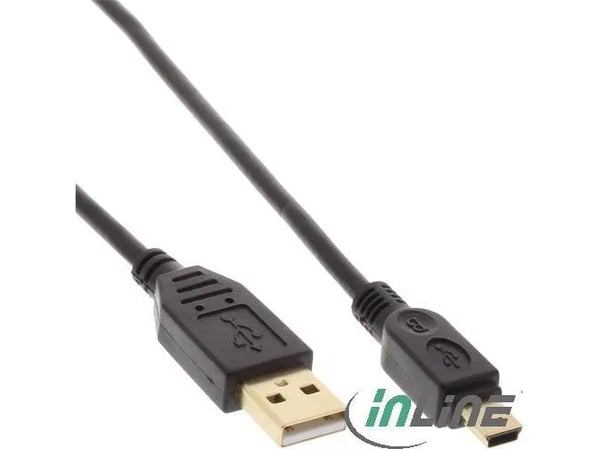InLine 31820P, 2 m, USB A, Mini-USB B, USB 2.0, Hankjønn/hankjønn, Svart