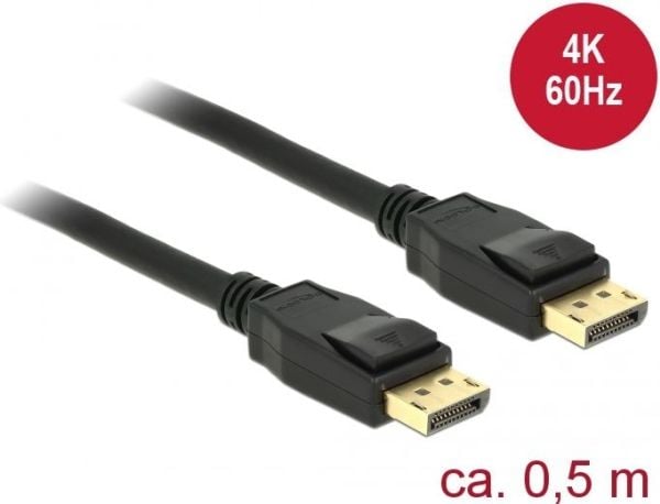 Delock - DisplayPort-kabel - DisplayPort (hann) til DisplayPort (hann) - DisplayPort 1.2a - 50 cm - 4K-støtte - svart