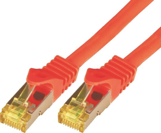 M-CAB - Koblingskabel - RJ-45 (hann) til RJ-45 (hann) - 50 cm - SFTP, PiMF - CAT 7 - halogenfri, formstøpt, uten hindringer - rød