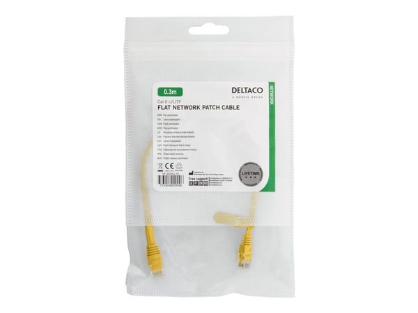 DELTACO - Koblingskabel - RJ-45 (hann) til RJ-45 (hann) - 30 cm - UTP - CAT 6 - flat - gul
