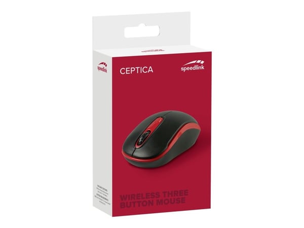 SPEEDLINK Ceptica - Mus - høyre- og venstrehåndet - 3 knapper - trådløs - 2.4 GHz - USB trådløs mottaker - svart, rød