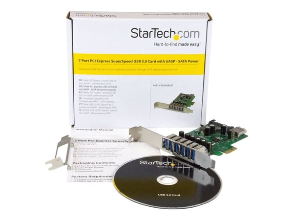 Startech 7 Port PCI Express USB 3.0 Card - Standard & Low-Profile - SATA Power - UASP Support - 1 Internal & 6 External USB 3.0 Ports (PEXUSB3S7) -...
