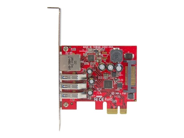 Startech 3 Port PCI Express USB 3.0 Card + Gigabit Ethernet - Fits Standard & Low-Profile PCs - UASP Supported - Optional SATA Power (PEXUSB3S3GE) ...