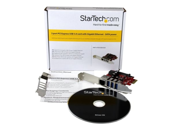 Startech 3 Port PCI Express USB 3.0 Card + Gigabit Ethernet - Fits Standard & Low-Profile PCs - UASP Supported - Optional SATA Power (PEXUSB3S3GE) ...
