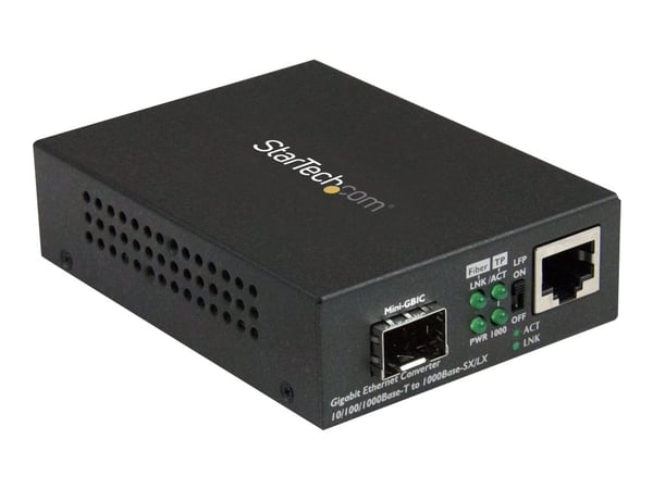 Startech Gigabit Ethernet-fibermediaomvandlare med öppen SFP-port - Fibermediekonverterare - 1GbE - 10Base-T, 1000Base-LX, 1000Base-SX, 100Base-TX,...