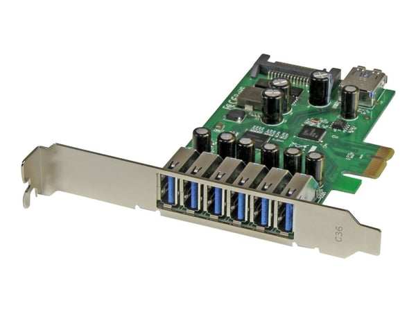 Startech 7 Port PCI Express USB 3.0 Card - Standard & Low-Profile - SATA Power - UASP Support - 1 Internal & 6 External USB 3.0 Ports (PEXUSB3S7) -...
