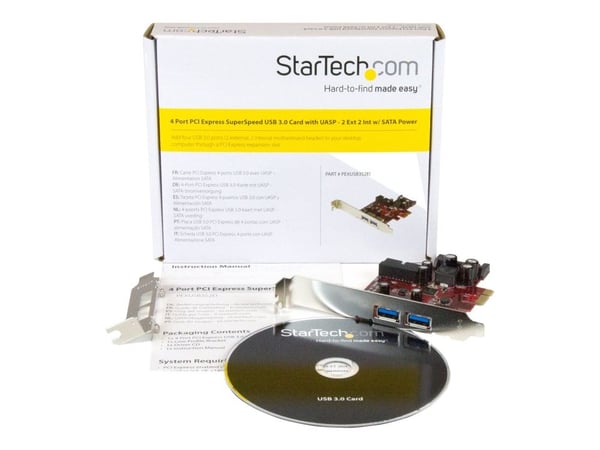 StarTech.com 4 PORT PCIE USB 3.0-KORT Dette PCI Express USB 3.0-kortet gir en rimelig oppgradering som lar deg legge til fire USB 3.0-porter til da...