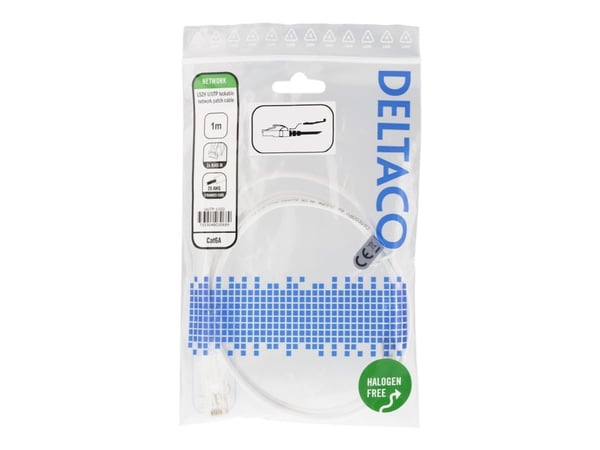 DELTACO - Koblingskabel - RJ-45 (hann) til RJ-45 (hann) - 1 m - UTP - CAT 6a - hvit