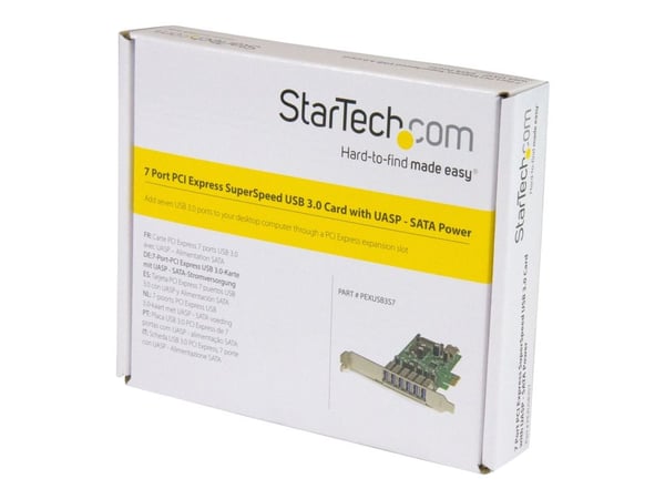 Startech 7 Port PCI Express USB 3.0 Card - Standard & Low-Profile - SATA Power - UASP Support - 1 Internal & 6 External USB 3.0 Ports (PEXUSB3S7) -...
