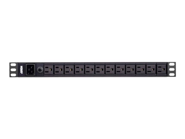 ATEN PE0212G, Grunnleggende, 1U, Enkelfaset, Aluminium, Sort, 12 AC-utganger
