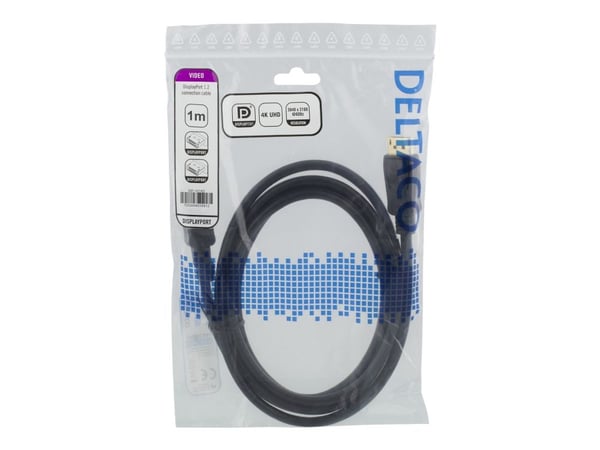 DELTACO DP-1010D - DisplayPort-kabel - DisplayPort (hann) til DisplayPort (hann) - DisplayPort 1.2 - 1 m - 4K-støtte - svart