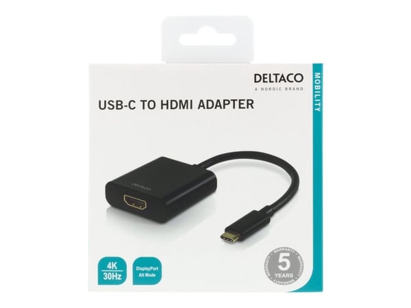 DELTACO USBC-HDMI8 - Extern videoadapter - USB-C - HDMI - sortering