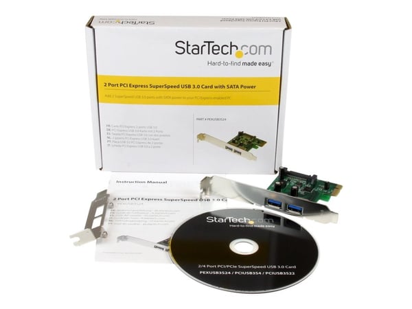 Startech 2 Port PCI Express (PCIe) SuperSpeed USB 3.0 Card Adapter with UASP - SATA Power - Dual Port USB 3 PCIe Controller (PEXUSB3S24) - USB-adap...