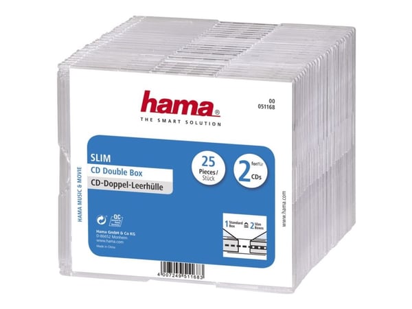 Hama 00051168, Slimline-kotelo, 2 levyt, Läpinäkyvä, Polystyreeni, 120 mm, 125 mm Hama 00051168, Slimline-kotelo, 2 levyt, Läpinäkyvä, Polystyreeni, 120 mm, 125 mm