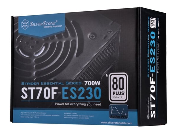 SilverStone Strider Essential Series ST70F-ES230 - Nätaggregat (intern) - ATX12V 2.4/ EPS12V - 80 PLUS - AC 180-264 V - 700 Watt - aktive PFC - svart
