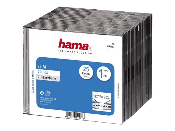 Hama CD Slim Box, black, pack of 25 pcs, 1 levyt, Musta, Muovi, 143 mm, 130 mm, 125 mm Hama CD Slim Box, black, pack of 25 pcs, 1 levyt, Musta, Muovi, 143 mm, 130 mm, 125 mm